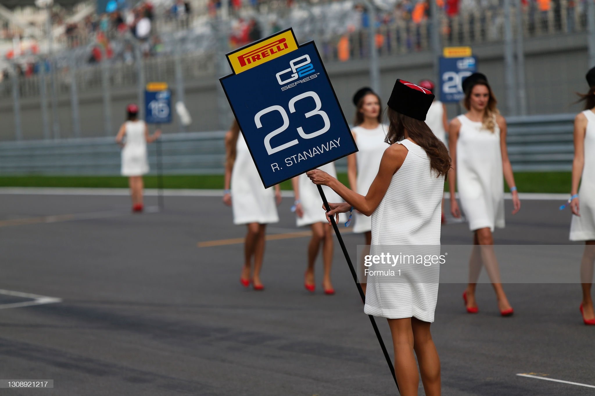 Grid girls at the GP2 Series, round 9, Sochi Autodrom, Russia, on Saturday 10 October 2015. 