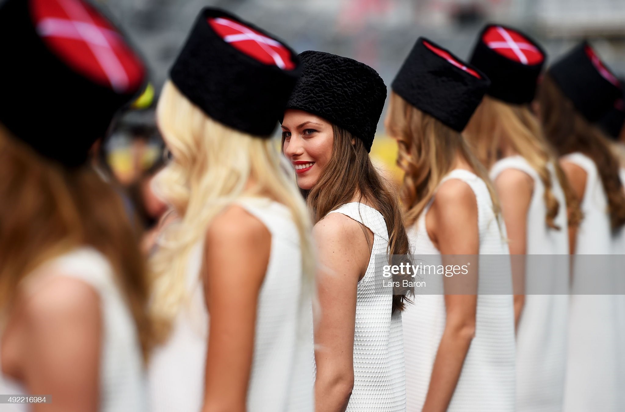 Grid girls pose during the drivers' parade before the Formula One Grand Prix of Russia at Sochi Autodrom on October 11, 2015 in Sochi, Russia. 