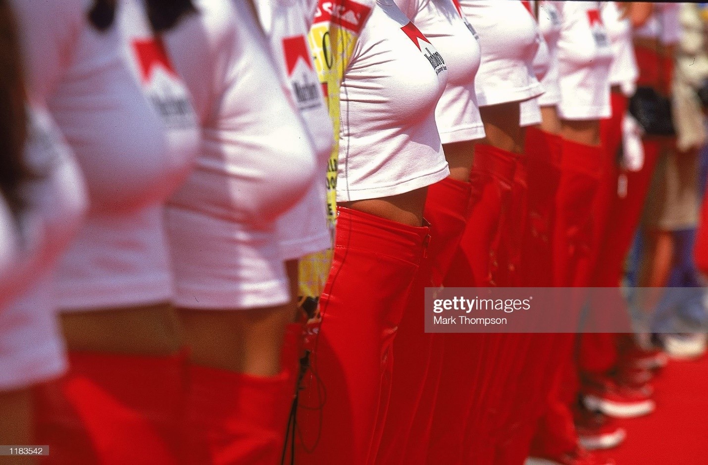 The Marlboro glamour girls line up at the Spanish Formula One Grand Prix, Circuit de Barcelona-Catalunya, Spain, May 07, 2000. 