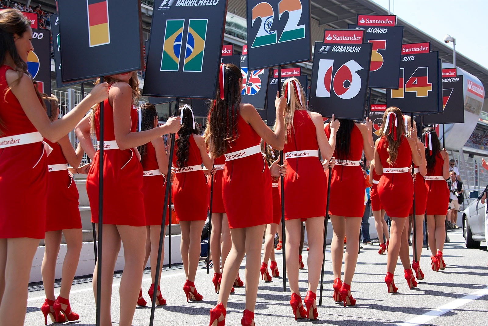 Formula 1 grid girls at Barcelona, Spain, in 2011. 