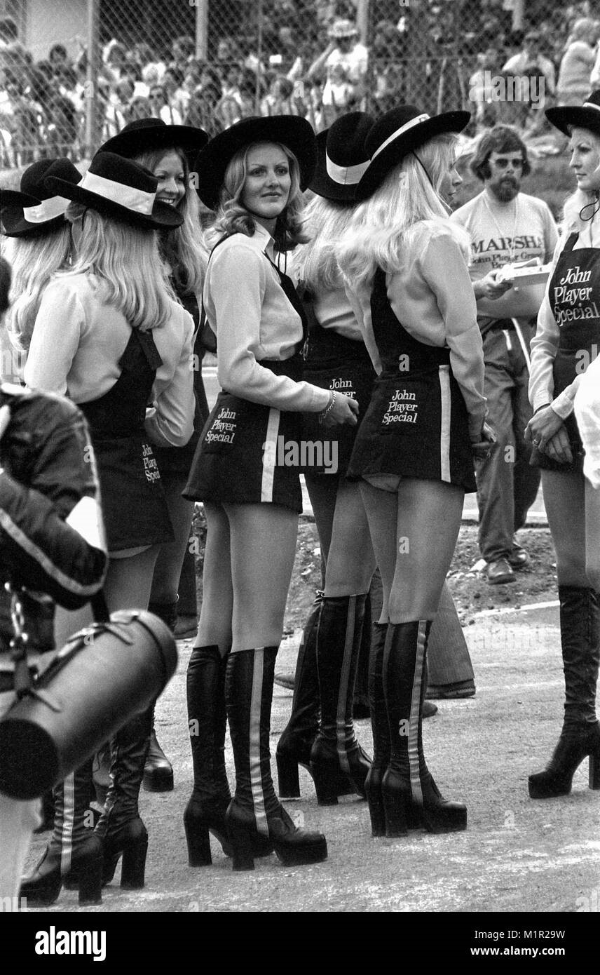 John Player Special promotions girls on the grid at the 1974 British GP.