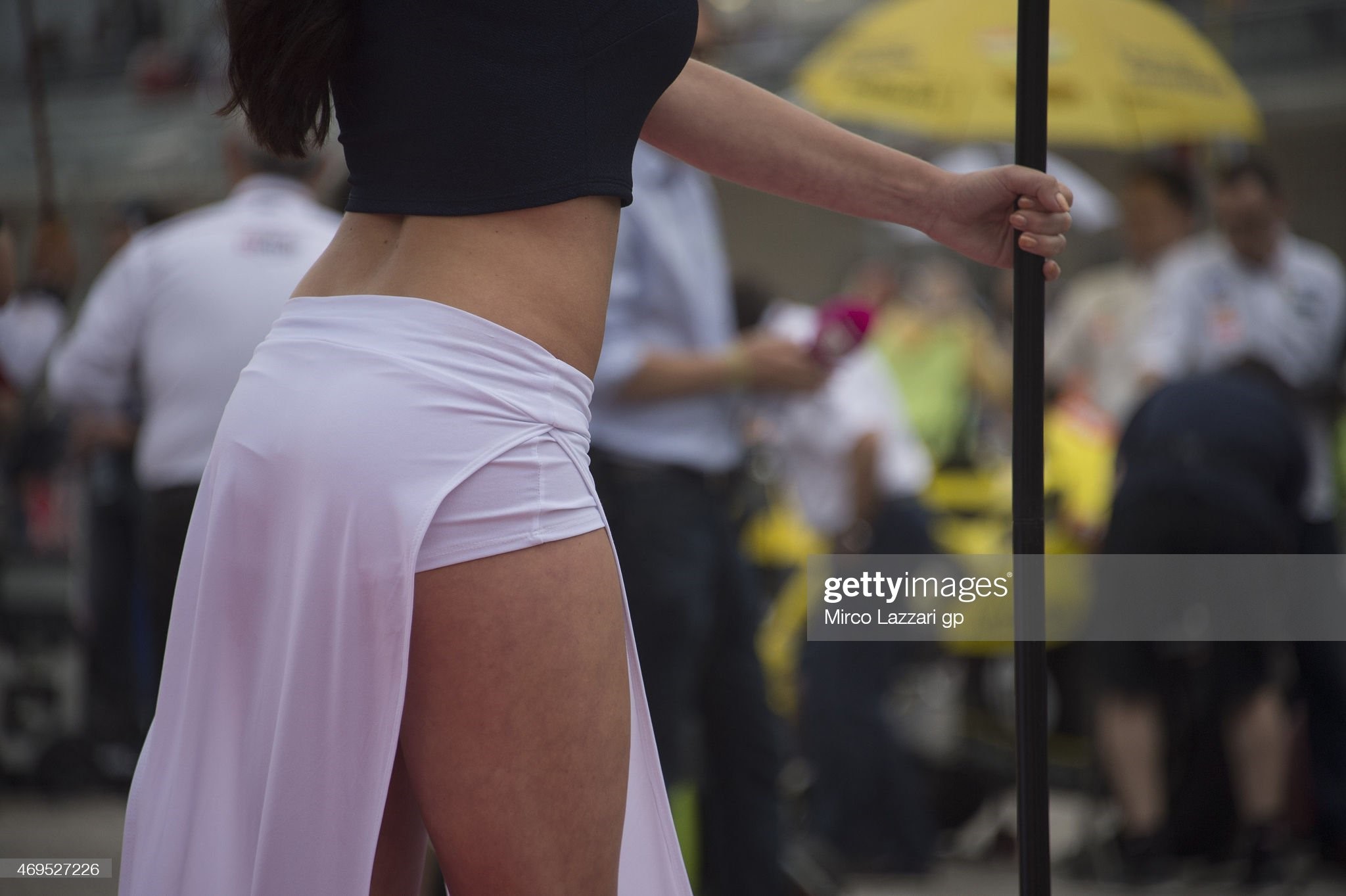 A grid girl poses on the grid during the MotoGp U.S. Grand Prix of The Americas at Circuit of The Americas on April 12, 2015 in Austin, Texas. 