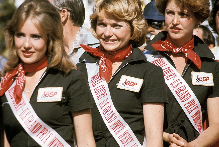 Formula 1 girls at Long Beach, USA, in 1976. 