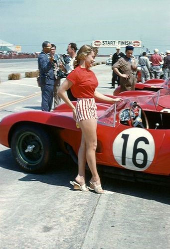 Miss Sebring 1958, tight t's and short shorts, Ferrari racing.