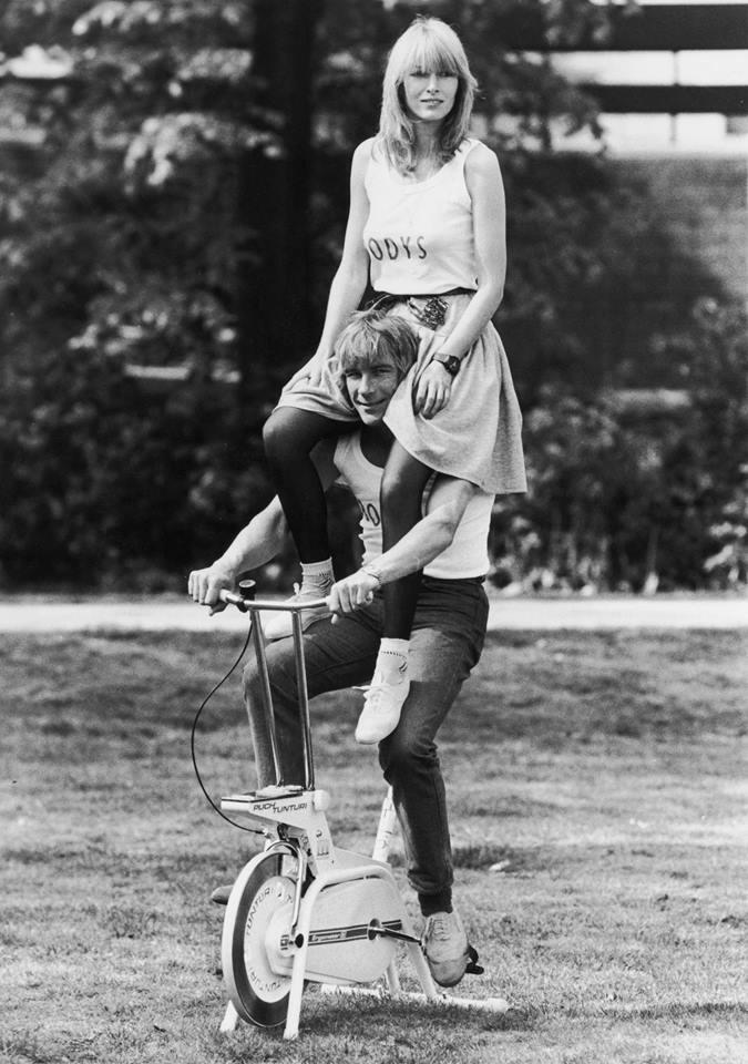James Hunt and a woman on a bicycle
