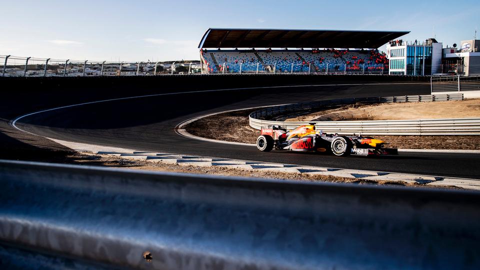 Max Verstappen driving a Red Bull at Zandvoort.
