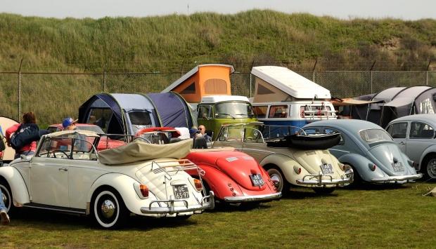 The parking with vintage cars and vans at Zandvoort.