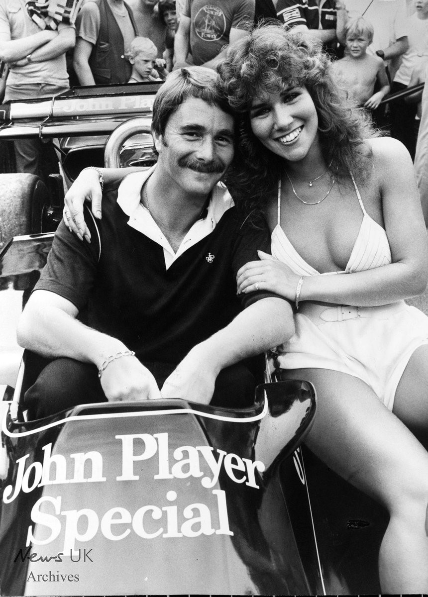 The Sun Free Race Day at Brands Hatch,UK on Sunday 31st July 1983. Attending was Lotus F1 driver Nigel Mansell and the Sun's Page 3 model Linda Lusardi. 