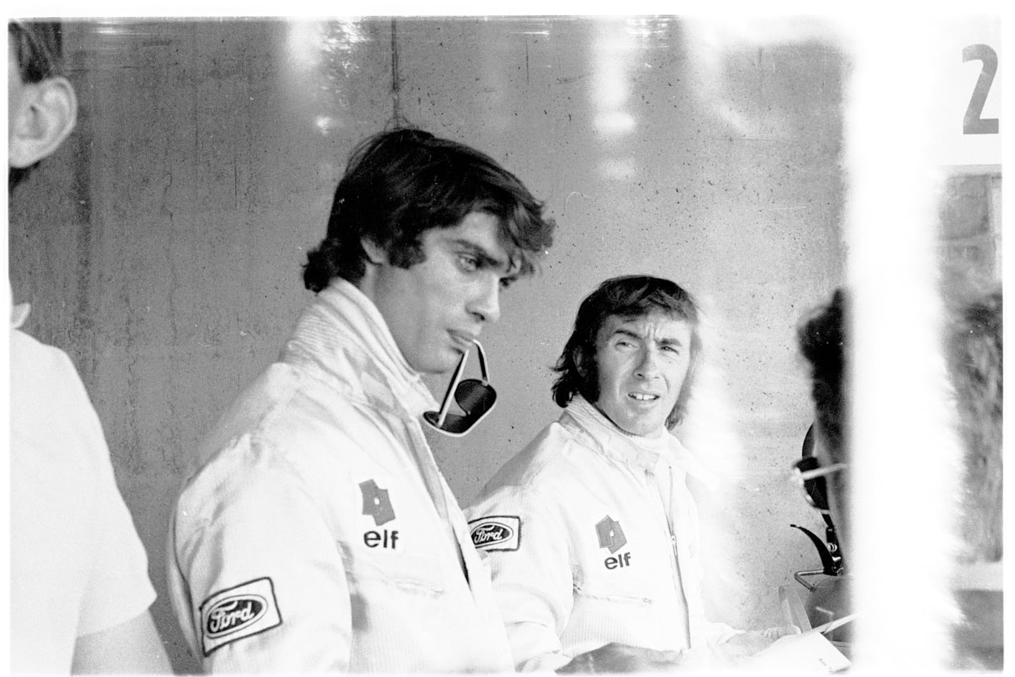 Here we see Jackie Stewart and François Cevert in the pits. 