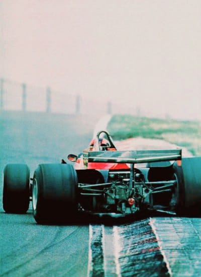 Gilles Villeneuve pushes the Ferrari to its limits.