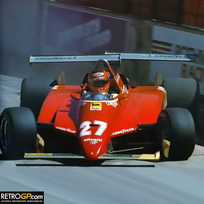 Gilles Villeneuve, biplane Ferrari, at the 1982 United States Grand Prix in Long Beach.