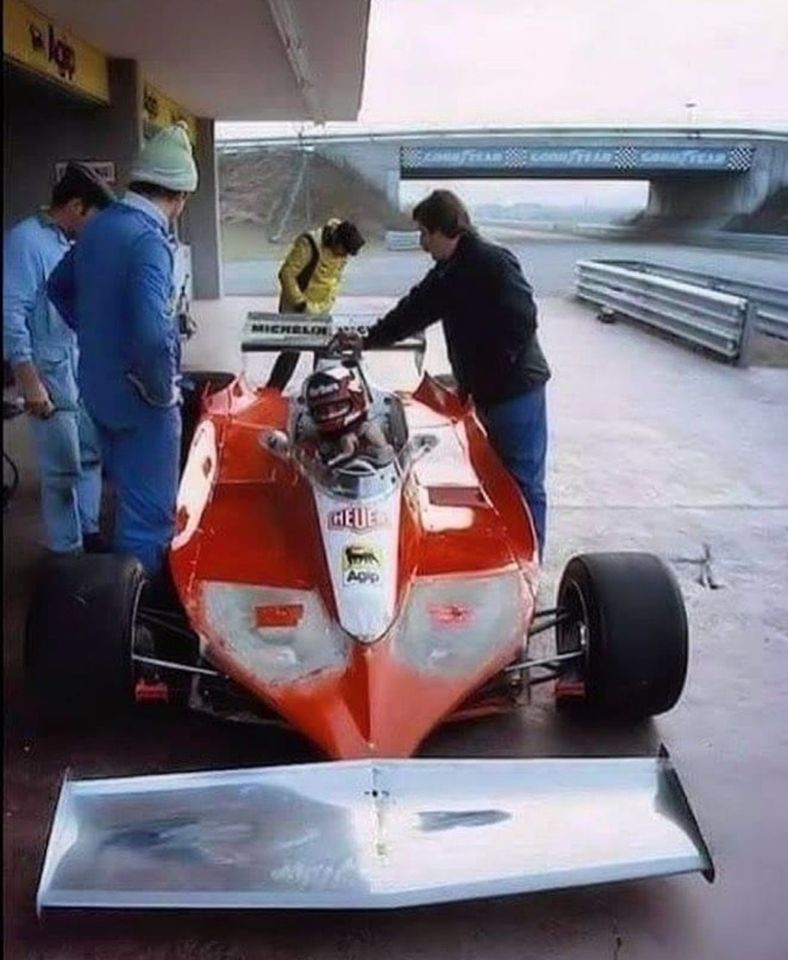 Gilles Villeneuve tests a radical evolution of the Ferrari 312 T3.