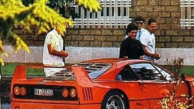 Diego Maradona and his Ferrari.