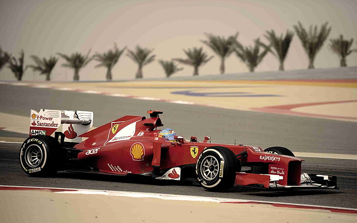 Fernando Alonso driving his Ferrari in Bahrain.