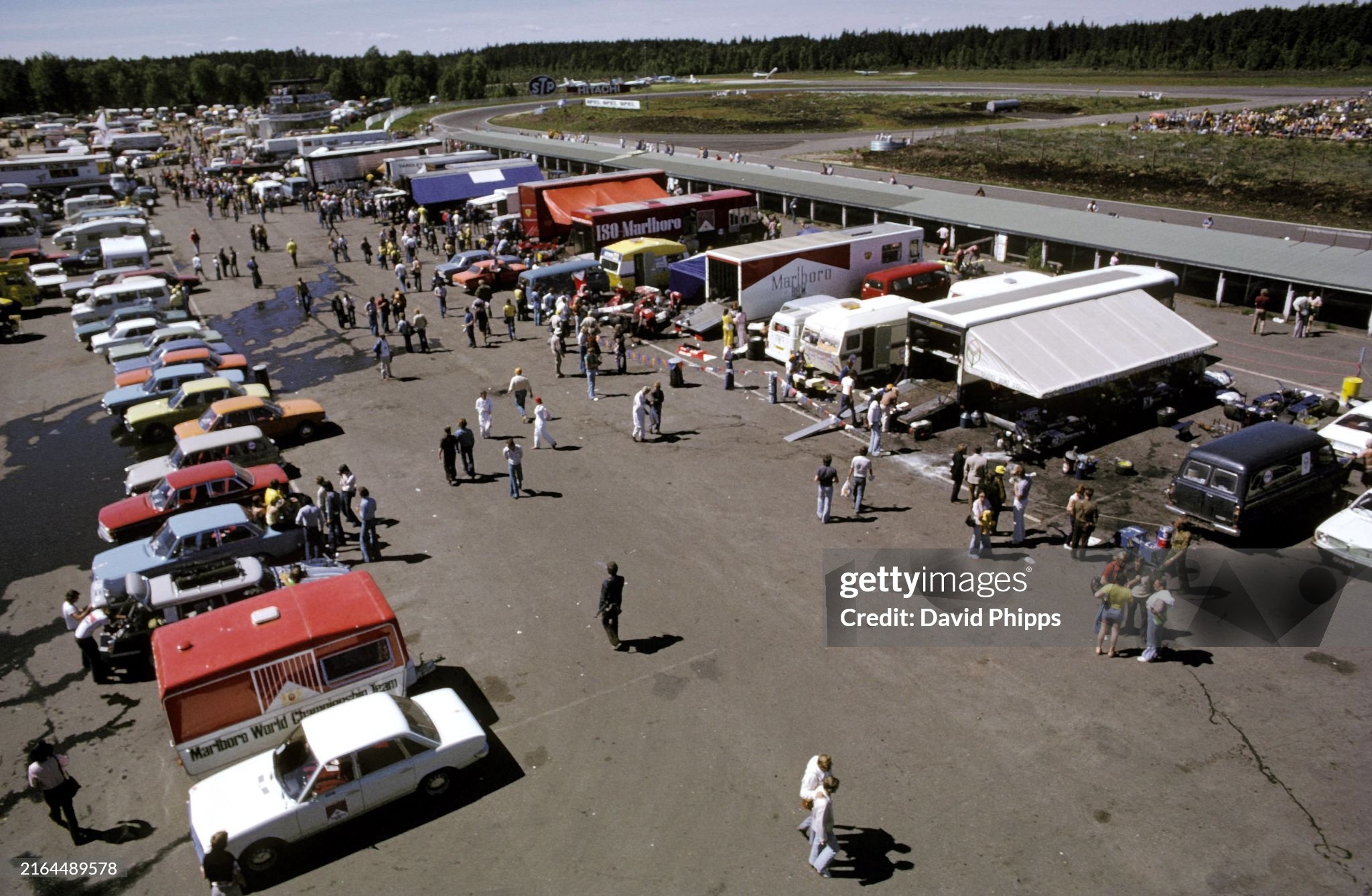 The paddock area of the Scandinavian Raceway, home of the first Swedish Grand Prix at Anderstorp on 17 June 1973. 