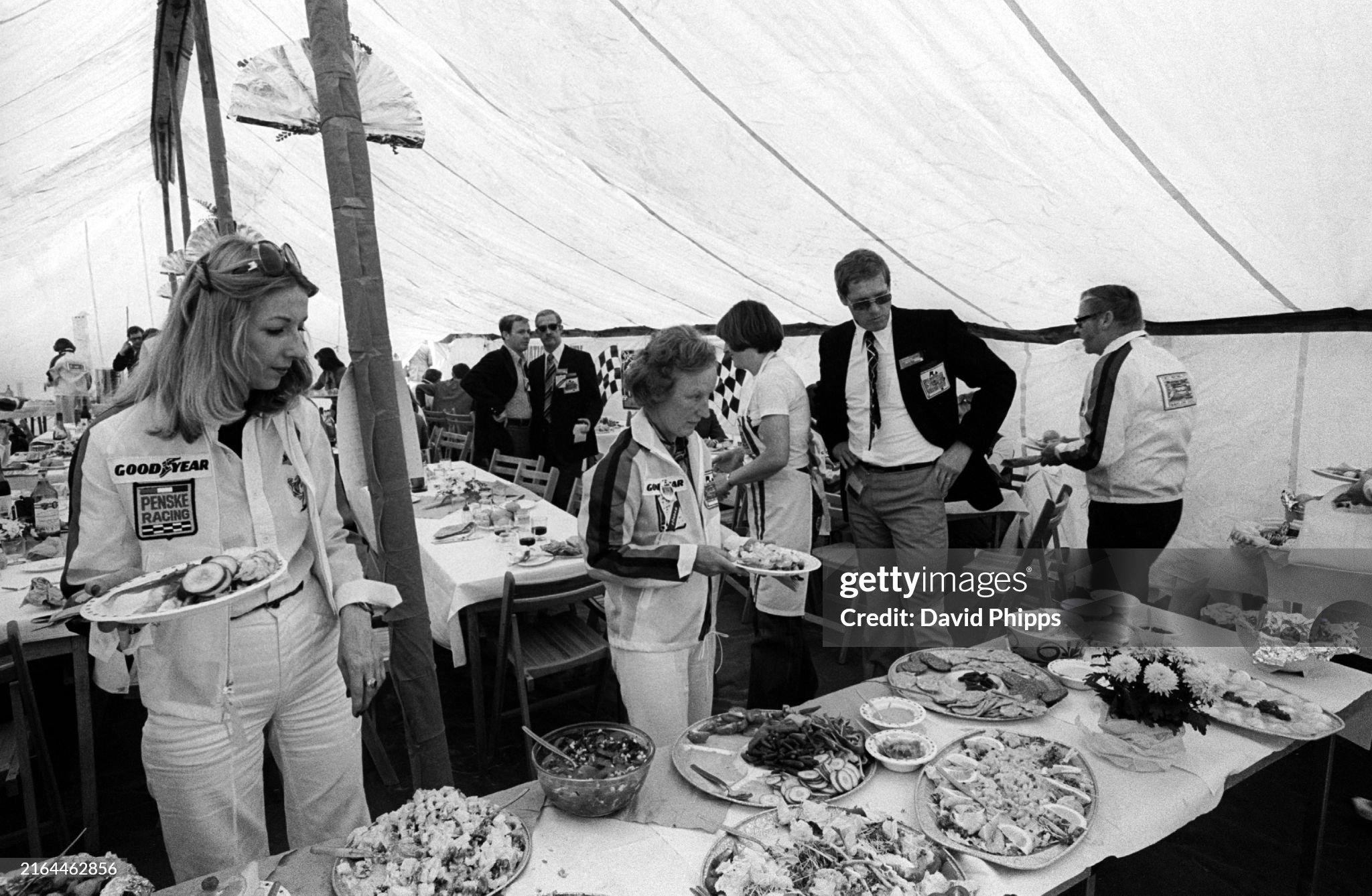 Fine food and hospitality in the First National City Bank paddock tent at the Grand Prix of Sweden in Anderstorp on 13 June 1976. 
