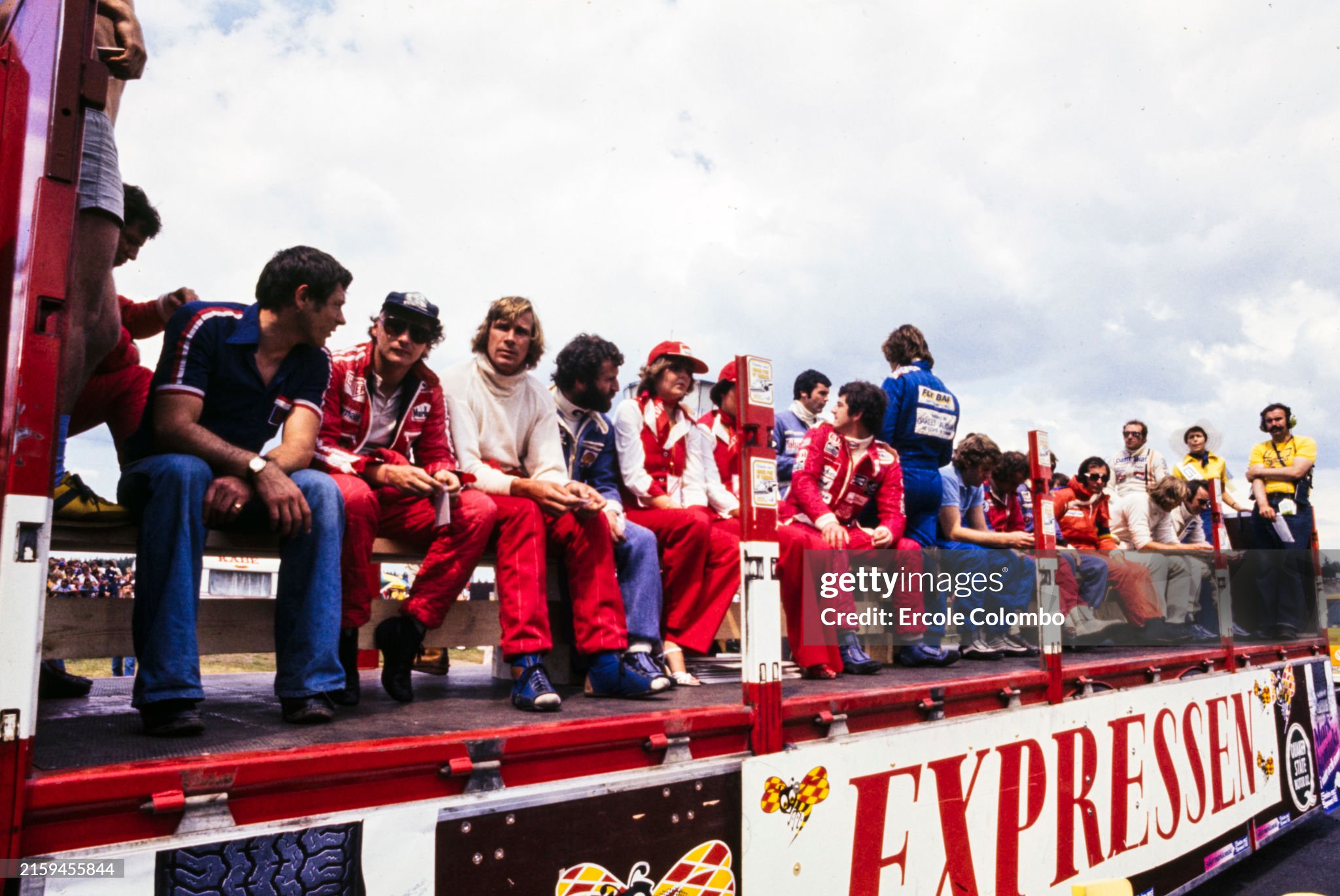 Niki Lauda and James Hunt are amongst a group of drivers lined up during the Swedish Grand Prix at Anderstorp Raceway on 17 June 1978. 