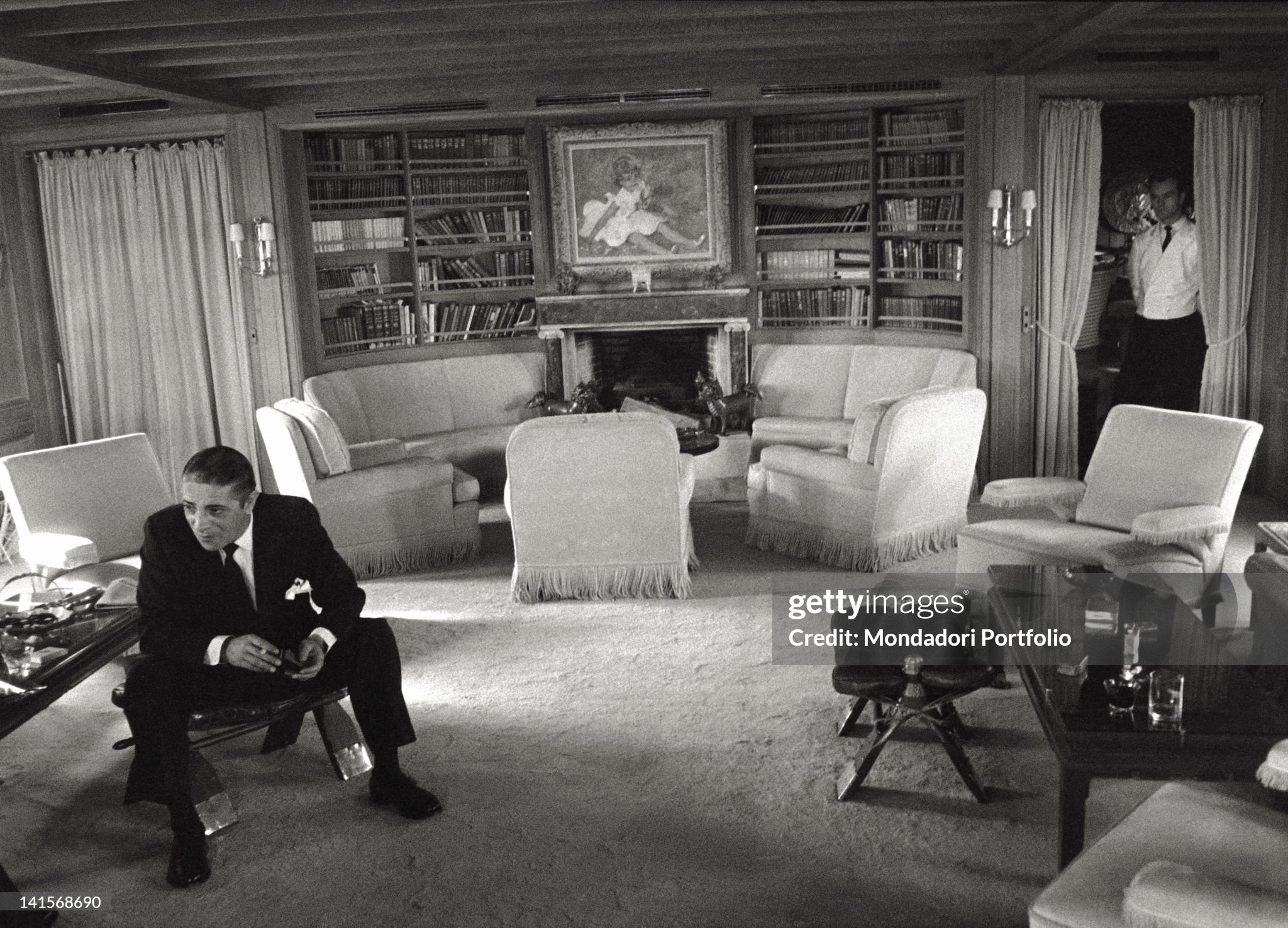 The Greek shipowner Onassis on board of his yacht during an interview in the luxury drawing room 'Lapis' in Monaco in June 1961. 