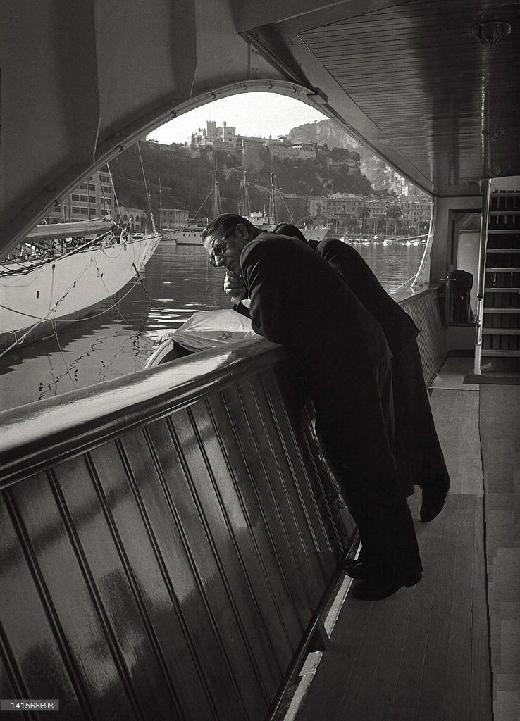 Aristotle Onassis aboard his yacht 'Christina'.