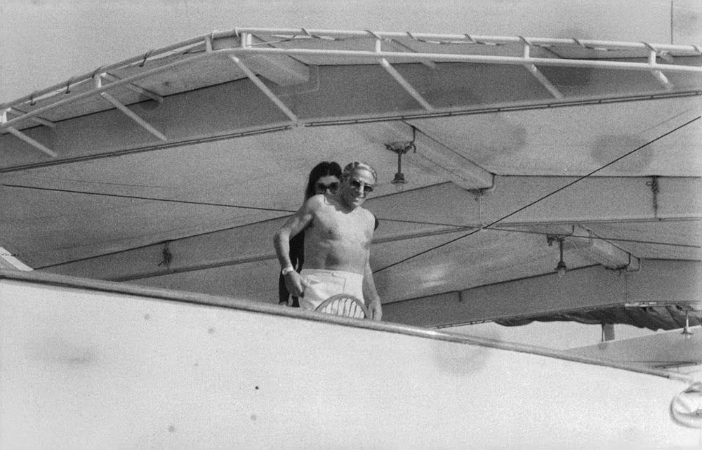 Aristotle Onassis aboard his yacht 'Christina'.