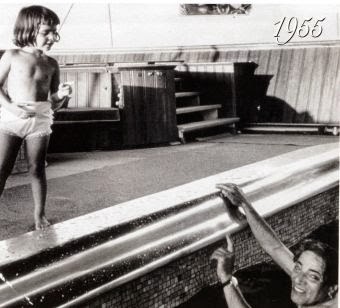 Aristotle Onassis in the swimming pool of his yacht 'Christina' in 1955.