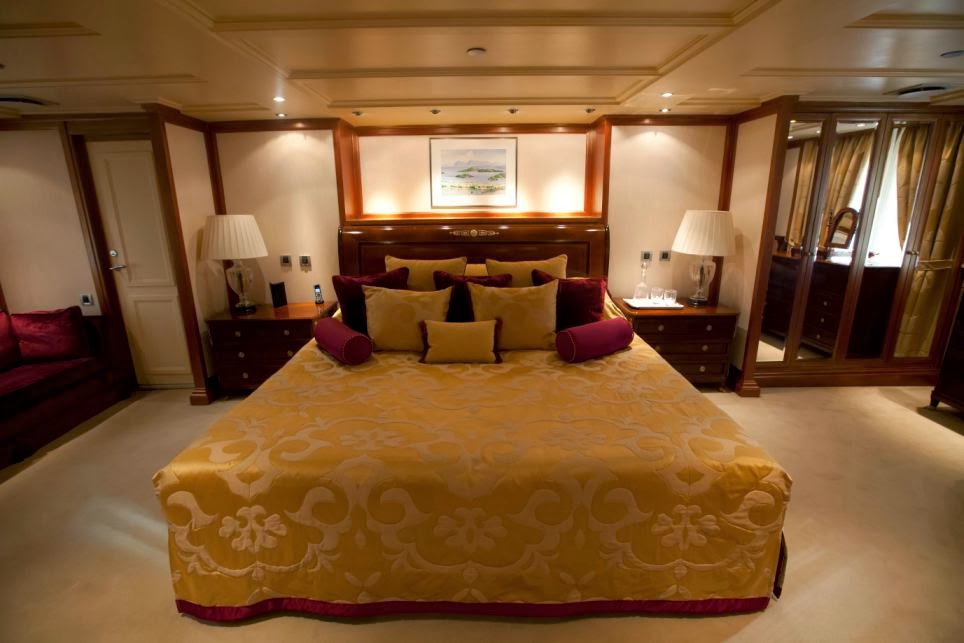 One of the bedrooms on the yacht 'Christina'.