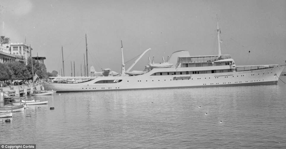 The yacht 'Christina' at anchor. 