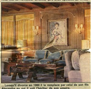 In the living room portrait of his wife Tina and, after their divorce, his son Alexander.