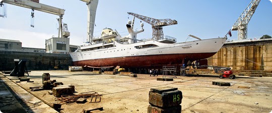 The ‘Christina’ being renovated at a Croatian shipyard.