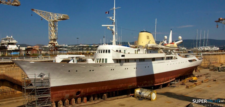 The ‘Christina’ being renovated at a Croatian shipyard.