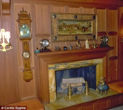 A fireplace in one of the rooms of the 'Christina'. 