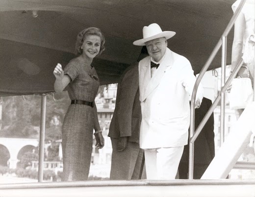Tina Onassis and Sir Churchill on the ‘Christina’ in Monaco before a cruise.