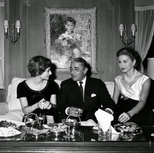 Ari Onassis, Francoise Sagan and Tina Onassis during a reception on the yacht ‘Christina’ - mooring in Monaco.