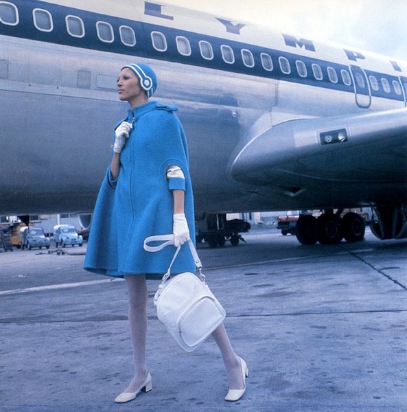 Pierre Cardin's aviation-inspired uniform. Greece’s Olympic Airways flight attendant uniforms in the glory days of the airline were designed by Pierre Cardin. 