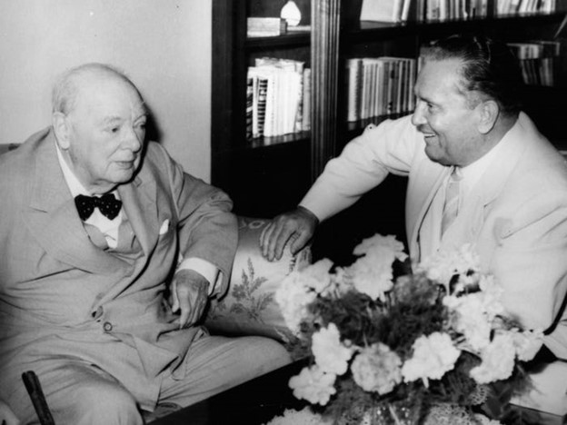 Sir Winston Churchill (left) and President Josip Broz Tito of Yugoslavia (right) aboard the Christina in Croatia in 1960. 