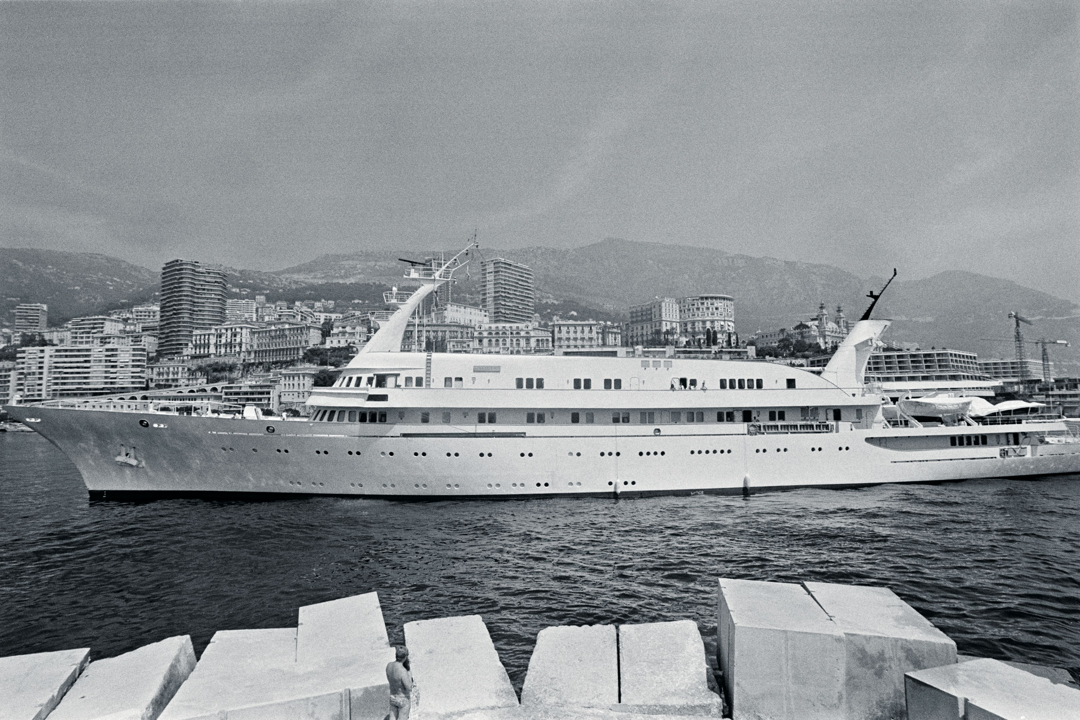 Stavros Niarchos's yacht ‘Atlantis’ mooring in the port of Monaco on July 04, 1977. 