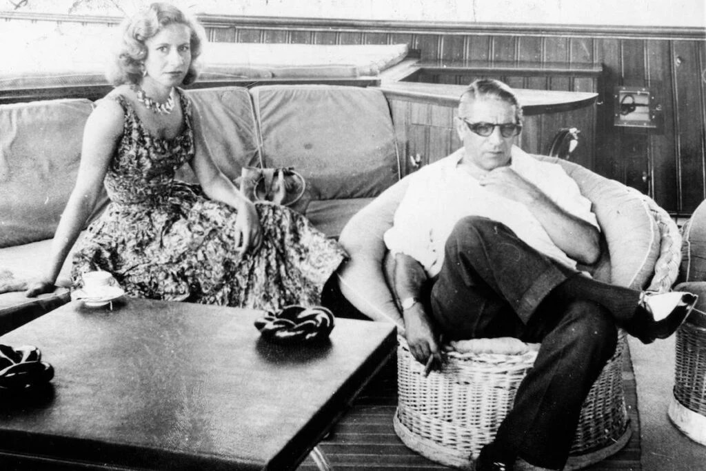 Aristotle Onassis and his wife Athina Livanos on a yacht in July 1952. 