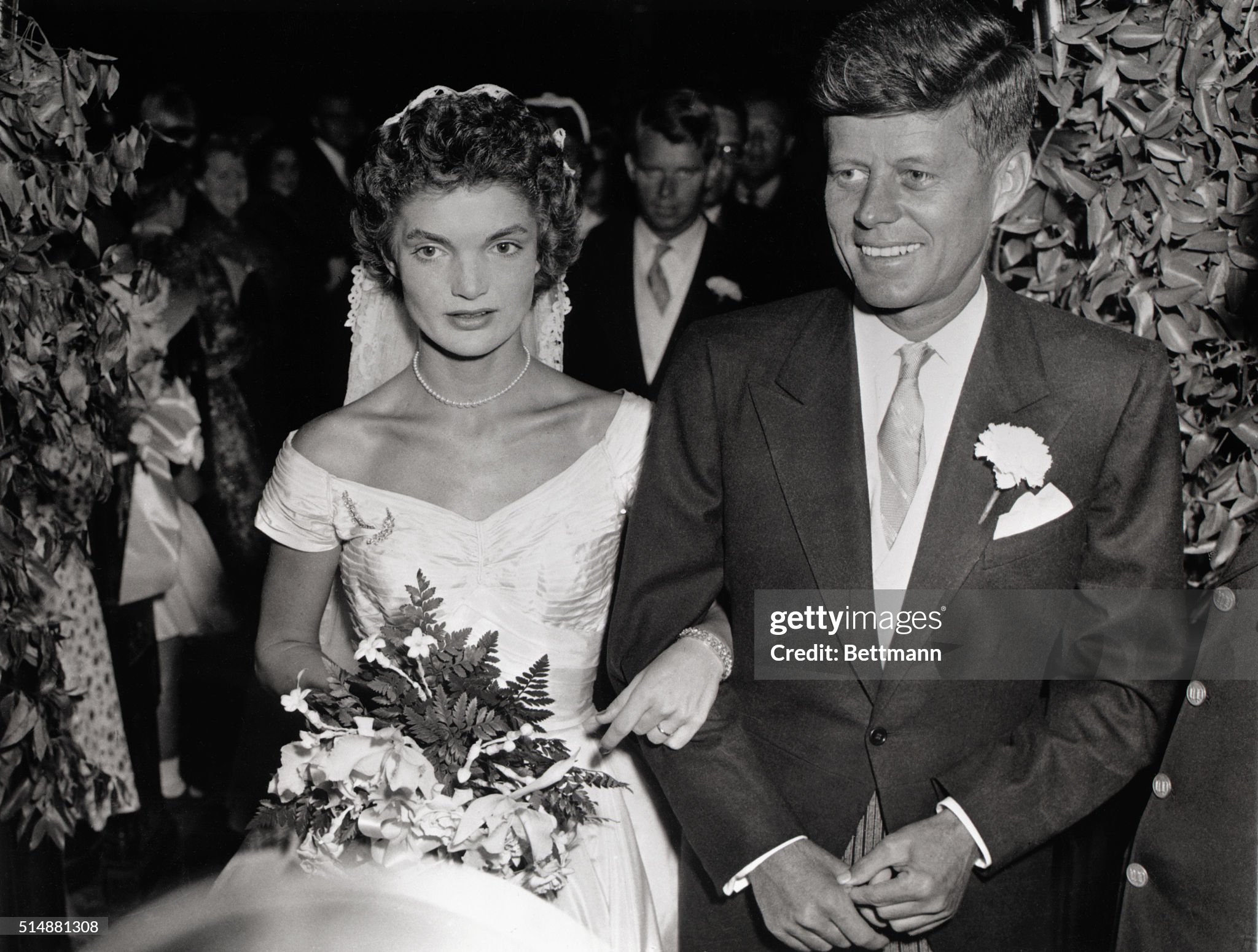 John F. Kennedy and Jacqueline Bouvier wed on September 12, 1953 in St. Mary's Church in Newport, Rhode Island, USA. 