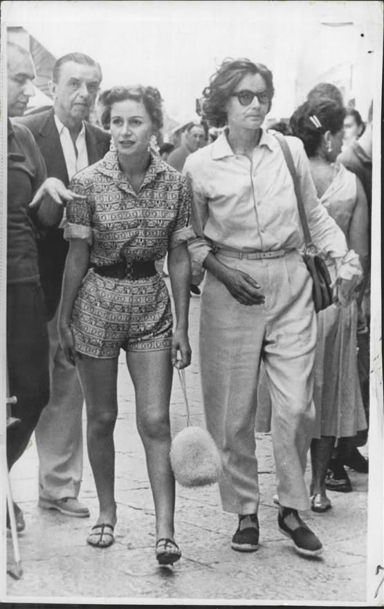 Greta Garbo with a female friend on the isle of Capri in 1955.