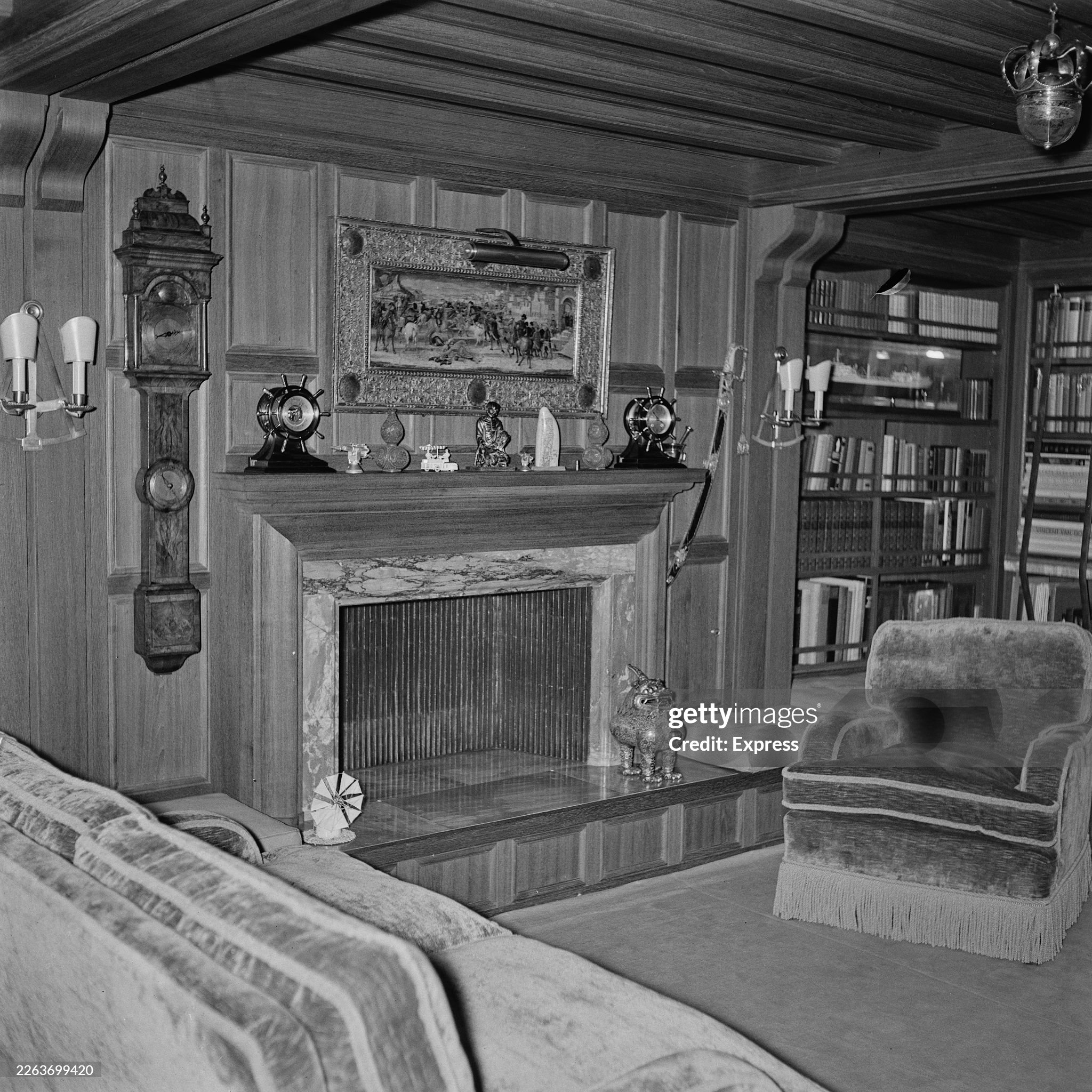 Furnishings in a reception room in the 'Christina' private motor yacht moored in Monte Carlo on 23rd August 1955. 