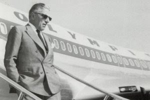 Aristotle Onassis disembarking from an Olympic Airlines plane.