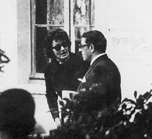 Greta Garbo talking to Aristotle Onassis in Monaco in June 1957.