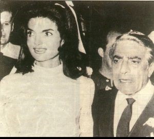 The marriage between Aristotle Onassis and Jacqueline Bouvier Kennedy. 