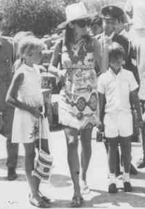 Jackie Onassis with her children on the Greek island of Santorini. 