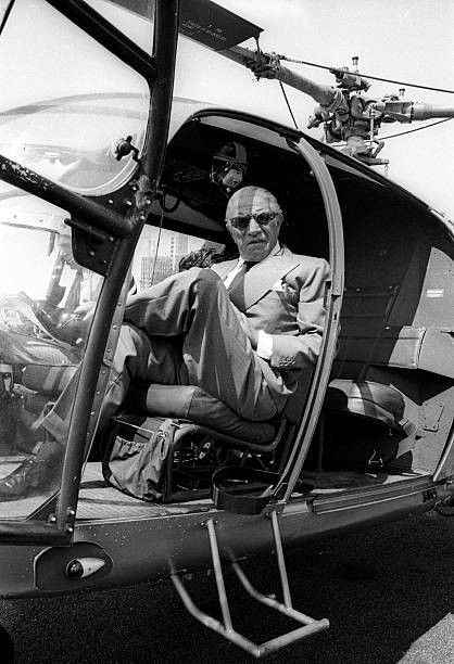 Onassis inside an Olympic Aviation helicopter ALOUETTE III SX-HAC.