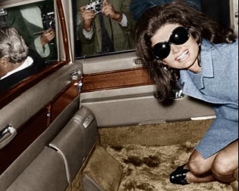 Jackie Kennedy Onassis leaves Heathrow with Aristotle Onassis on 15 November 1968. 