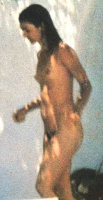 Jackie Onassis caught naked by paparazzi cameras on the island of Skorpios in the summer of 1971.