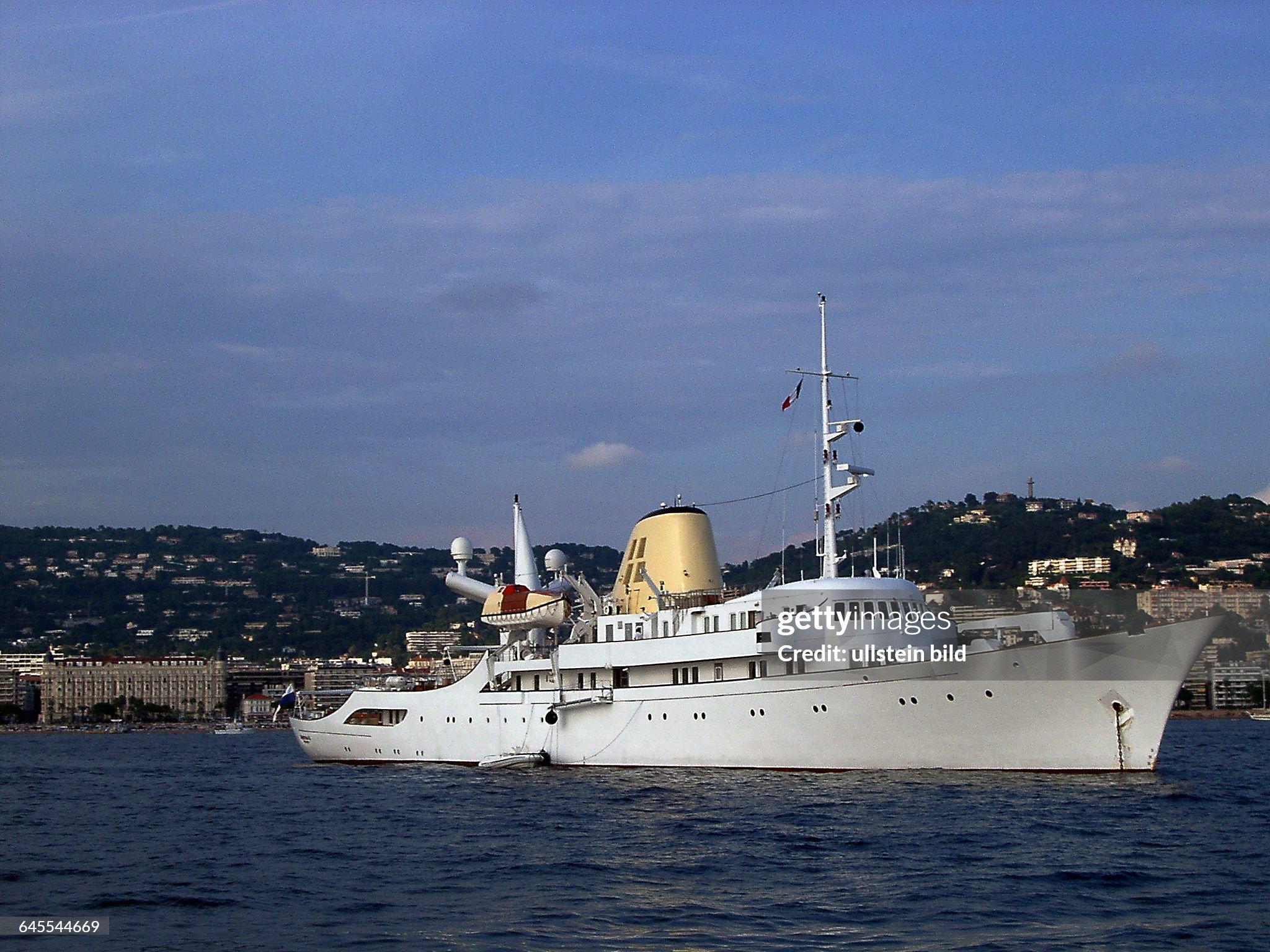 Aristotle Onassis' legendary private yacht seen here at anchor in the port of Nice, on the French Riviera, in 2003. Its name is now ‘Christina O.’. 