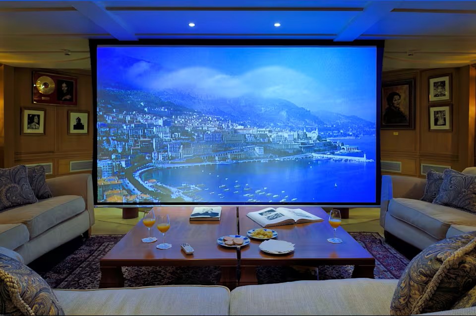 The cinema in the ‘Christina O.’ is set up in the Jackie O’ lounge.
