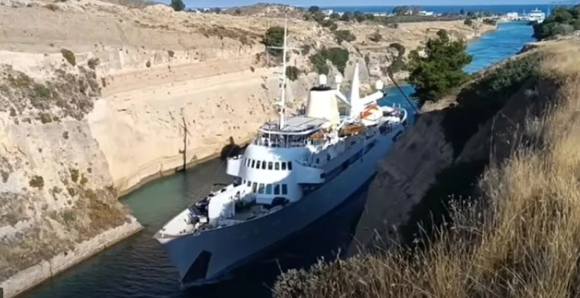 Onassis' legendary yacht ‘Christina O’ in the Corinth Canal in Greece.